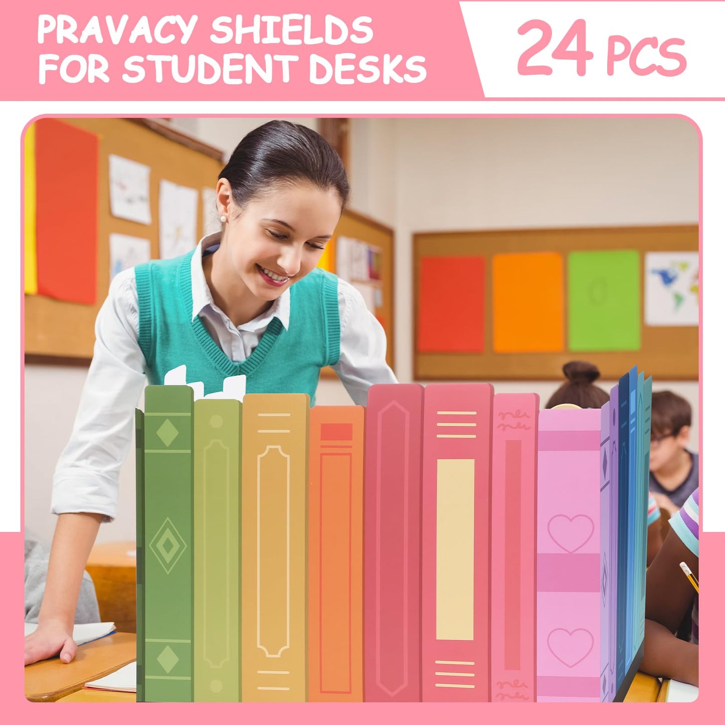 Honoson 24 Pcs Bulk Inspirational Privacy Folders for Students Cardboard Test Privacy Boards Motivational Words Desk Dividers Shield for Classroom School Study Supplies (Pastel Rainbow)