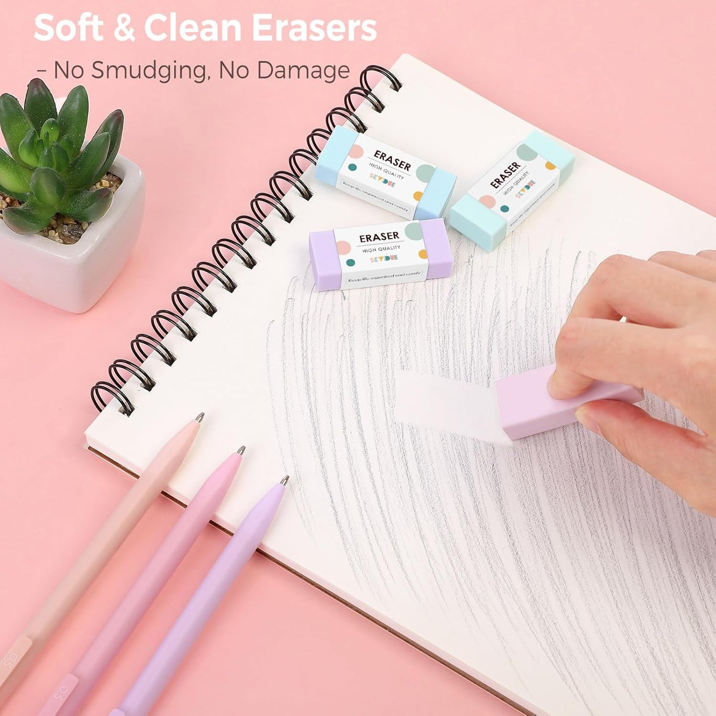 SKYDUE Mechanical Pencils Set - 0.5mm & 0.7mm with 360PCS HB Lead Refills & 4 Pastel Erasers | Aesthetic School Supplies