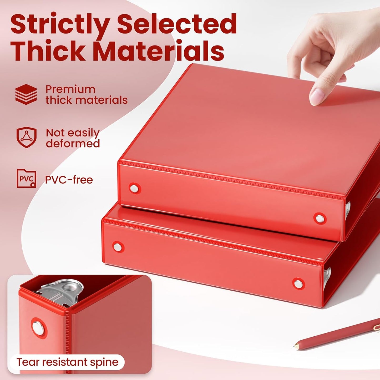 SUNEE 3 Ring Binder - 1.5 Inch Clear View PVC-Free Binder for 8.5x11 Inches - Red, Ideal for School & Office