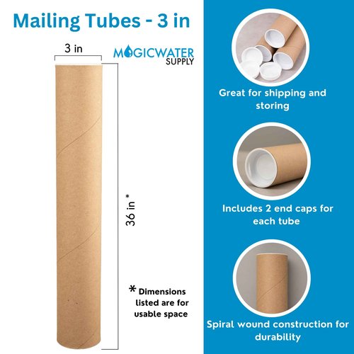 MagicWater Supply Mailing Tube - 3 in x 36 in - Kraft - 4 Pack - for Shipping and Storage of Posters, Arts, Crafts, and Documents