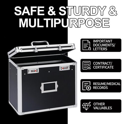 VZCPYTPM Aluminum Storage File Box with Lock,Portable Locking Storage Totes with Dual Combination Locks for Filing Office Documents