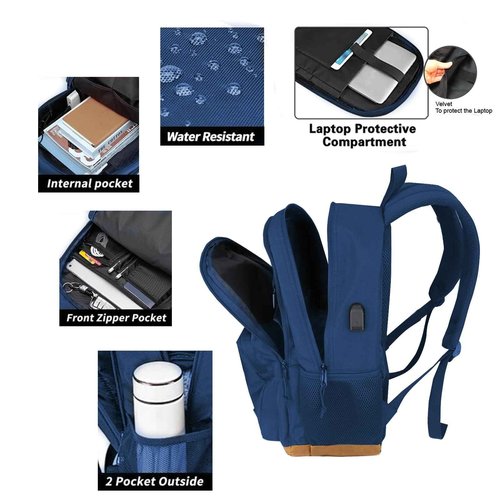 KEOFID Classic Travel backpack for Men and Women, Anti Theft Laptop Backpack with USB Charging Port for Work, Large Bag for College, Water Resistent(Blue 19inches)