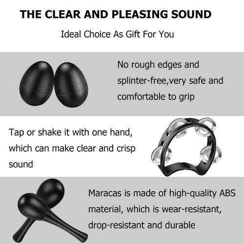 8 Pcs Tambourines for Adults Metal Jingles Hand Held Percussion Half Moon Tambourine, 4 Bells Tambourine, Wrist Bells, Egg Shakers, Sand Hammer, Hand Percussion Instrument Set for Party, KTV, Church
