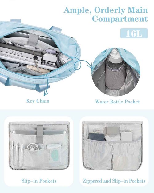GreenTribes Work Tote Bag for Women with 15.6 Inch Laptop Compartment Quilted Nurse Bag for Work with Shoulder Strap, Zipper and Pockets (Blue)