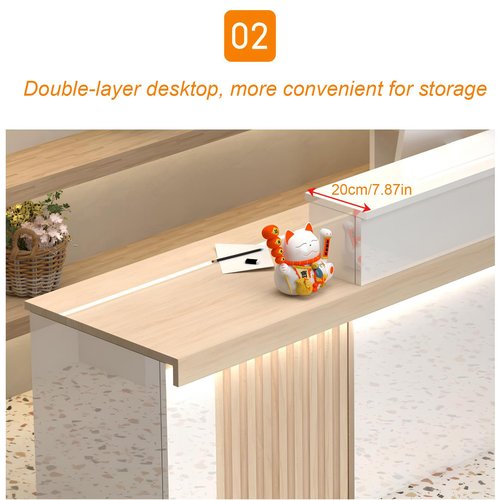 l Shaped Reception Desk with Counter, Salon Front Reception Desk with LED Light & Lockable Drawer, Modern Retail Checkout Sturdy & Well Built for Lobbies, Office, SOHO, Shop