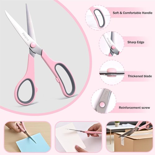 Rkqoa 8" All-Purpose Scissors - High-Performance Stainless Steel Shears Set with Comfort Grip | Right/Left Handed