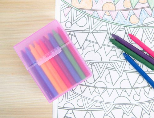 It's Academic Crayon Box with Hinged Lid and Snap Closure, Clear, Purple, and Green Plastic,(Colors May Vary) 16 Count (Pack of 4)