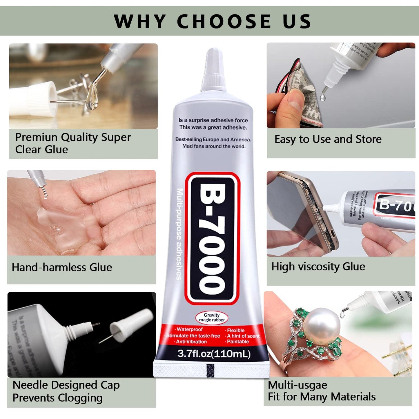 B7000 Rhinestone Glue - Multi-Function Clear Adhesive for Jewelry Repair & Crafts | 110ML (2 Pack)