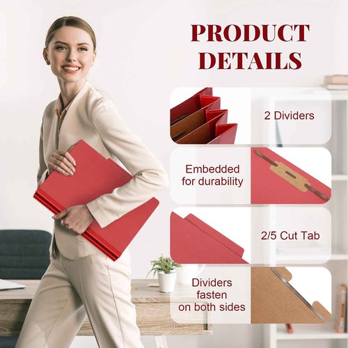 Skyygemm 24 Pcs Classification Folders Letter Size Bulk - 2 Dividers Pressboard File Folder with 3. 5 Inch Expansion, 2 Prongs Fastener, Heavy Duty Office File Organizer for Teacher Medical (Dark Red)