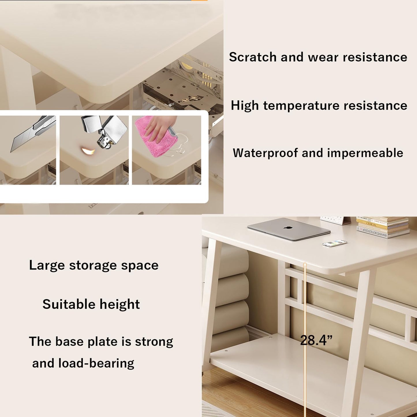 HDOFM 31.5 Inch Rolling Computer Desk for Small Spaces, Monitor Stand & 3-Tier Storage with Lockable Wheels, Easy Assembly for Bedroom, Dorm & Apartment