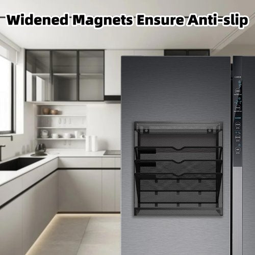 5 Tier Magnetic File Holder, No Drilling Wall File Organizer, Magazine Paper Mail Document Holder/Magnetic Hanging File Organizer for File Cabinets,Whiteboard refrigerator,Office,Classroom(Black)
