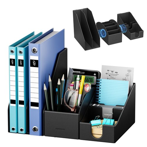 KONDOUND Magnetic Desk Organizer Set - Multifunctional Desktop Storage Accessories with File Holder, 5 Storage Box and Card Holder, PU Leather Office Organizer for Desk, Workspace & Home