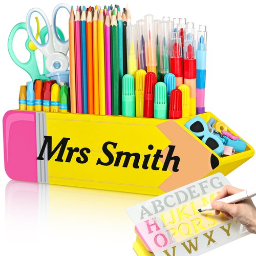 Containlol Christmas Teacher Appreciation Gifts Name DIY Pencil Shape Holder Organizer Birthday Favor Supplies for Women Men Desk Sign School Office Decor