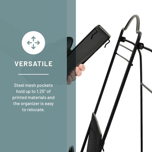Safco Onyx Mesh Magazine Holder, Ladder Style Display Rack with 5 Pockets, Brochure Organizer, Commercial-Grade Steel Construction, Black