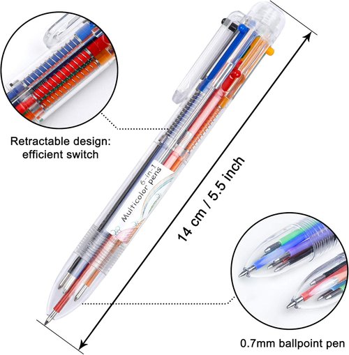 Shuttle Art Multicolor Pens - 23 Pack 6-in-1 Retractable Ballpoint Pens for Office & School Supplies