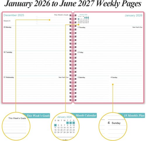 2026-2027 Planner | Academic Weekly & Monthly Organizer with Elastic Closure - 8.5" x 11", Pink