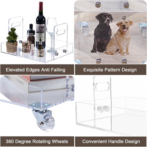 AILLOVCOL Acrylic Rolling Utility Cart with Wheels, 2 Tier Small Rolling Cart with Handle, Multi-Functional Slim Storage Cart for Bedroom, Kitchen, Bathroom,Living Room, Laundry, Narrow Places (Dog)