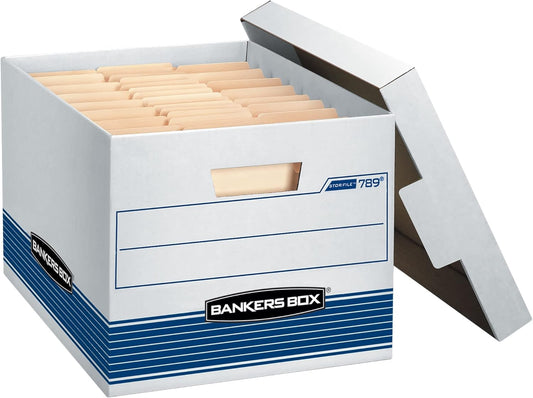 Bankers Box Medium Duty File Storage Boxes - 12-Pack with Lids | FastFold Assembly for Letter/Legal Size