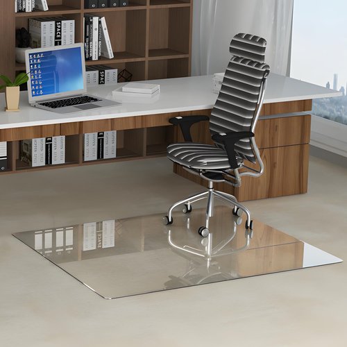 CONGUILIAO Glass Chair Mat 46" x 55" Tempered Glass Office Chair Mat for Carpeted or Hardwood Floors, Computer Floor Protector Mat, Effortless Rolling, Easy to Clean (Transparent)