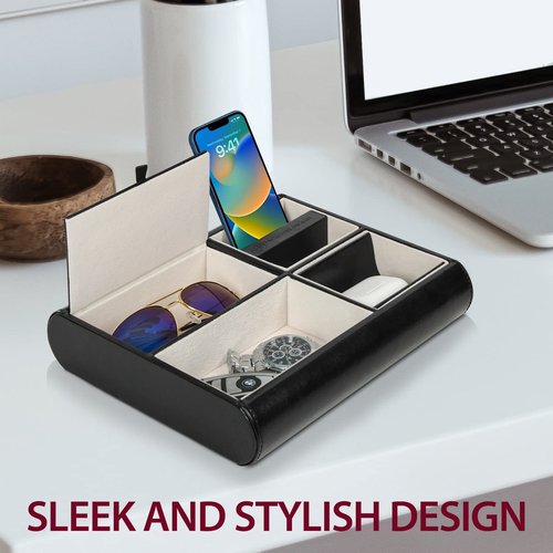 J JACKCUBE DESIGN Valet Tray,Nightstand Desk or Dresser Organizer, Catch-All for Keys, Phone, Wallet, Coin, Jewelry, and More (Black / 10.34 x 2.15 x 8.19 inches) JackCubeDesign - :MK158