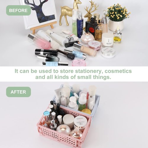 4-Pack Plastic Baskets for Shelf Storage Organizing, Durable and Reliable Folding Storage Crate, Ideal for Home Kitchen Classroom and Office Organization, Bathroom Storage (9.8 x 6.5 x 3.8 inches)