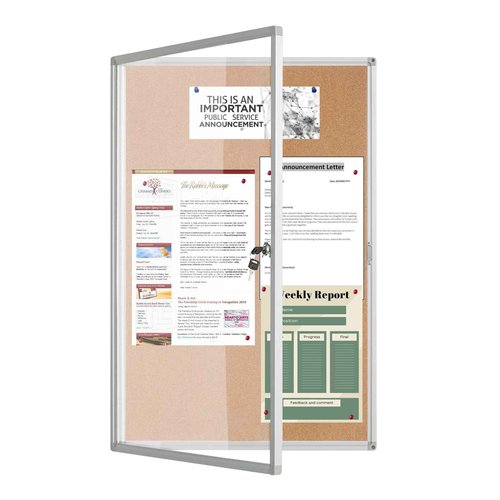 Lockable Display Case 24x36 - Enclosed Cork Bulletin Board with Locking Door, Wall Mounted Aluminum Notice Board for Office, School, Posters, Cards