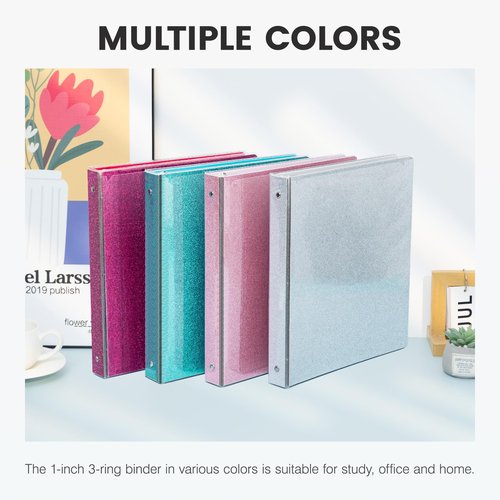 EYROZILL 3 Ring Binder 1 Inch 4 Pack, Fashion Binder with 2 Pockets (Fit 8.5x11 Inches Letter Size Paper) for School Office and Home, Colour Mixture