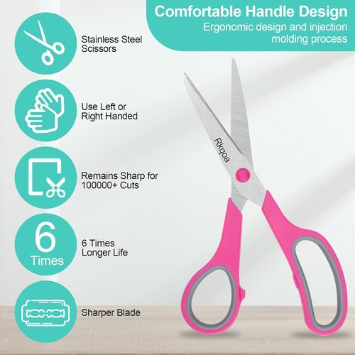 Rkqoa 8" All-Purpose Scissors Set - High-Performance Stainless Steel Shears with Comfort Grip | Right/Left-Handed