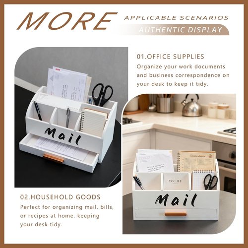 Goprety Mail Organizer - Wooden Desktop Bill Holder with Drawers for Home & Office Management
