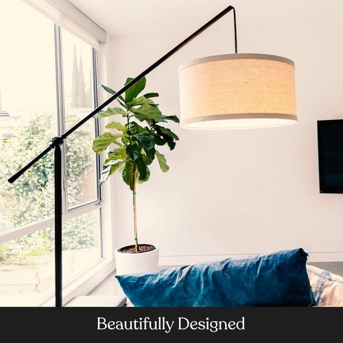 Brightech Hudson 2 - LED Floor lamp, Tall Lamp with Sturdy Base, Contemporary Arc Lamp for Living Rooms & Offices, Great Living Room Décor, Mid Century Modern for Bedroom - Jet Black