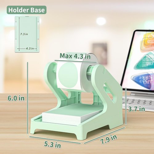 PONNOR Thermal Label Holder - Ideal for Rolls & Fanfold Labels | Fresh Green Desktop Printer Accessory