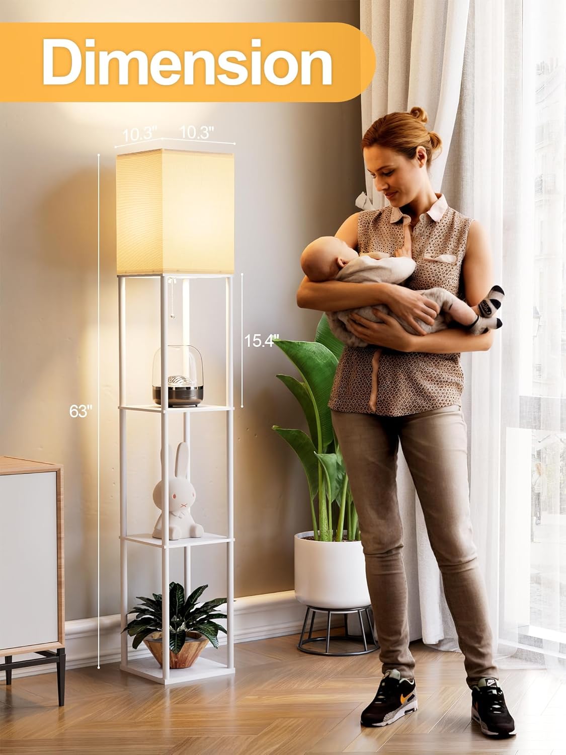 Skiennix Floor Lamp - Stylish White Shelf Lamp with 3 CCT LED Bulb | Perfect for Living Room & Bedroom