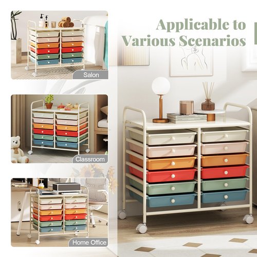 RELAX4LIFE 12-Drawer Rolling Storage Cart - Mobile Utility Cart on Wheels for School Classroom Teacher Office Salon, Paper File Art Supply Craft Organizer, Rolling Cart with Drawers (Macaron)