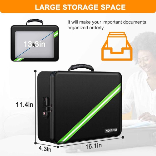 Noiposi 5200℉ Fireproof Document Box, 16.1x 11.4x4.3 Inch Waterproof and Fireproof Document Organizer,Portable Home Travel Safe Storage Box for Legal Size Documents,File and Birth Certificate,Black