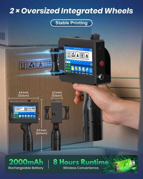 BESTECCT Portable Handheld Inkjet Printer Gun-0.5 Inch Nozzle for Logo/Batch Number/QR Code on Any Surface (Metal,Wood,Glass,Cloth,Carton) with Quick-Drying Ink & Multi-Language Support