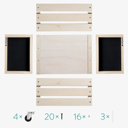 Navaris Wood Record Crate with Wheels - Vinyl Album Storage Holder Box Wooden Case with Chalkboard Sign Board - Holds up to 80 LP Records - Natural