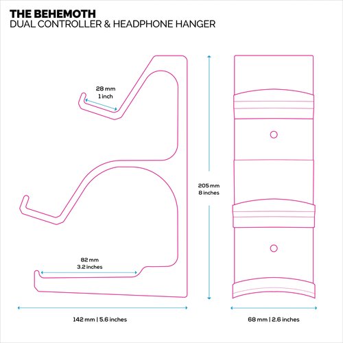 BRAINWAVZ The Behemoth - Dual Game Controller & Headphone Stand Wall Mount Holder - Designed for All Gamepads & Headsets