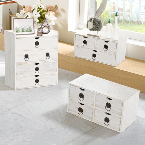 SeekElegant Wood Desk Organizer with Drawer, White Wooden Desktop Organizer, Tabletop Storage Organization Box for Countertop, Home Office Supplies (3 Drawer)