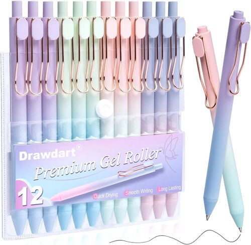 Drawdart Smooth Writing Pens - 12 Pcs No Bleed Black Ink Fine Point (0.5mm) | Retractable Journaling Pens