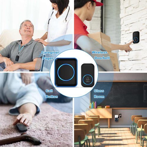 Caregiver Pager, FullHouse Wireless Call Button 1000+ Feet, SOS Alert Nurse Calling Elderly Fall Help System for Patient/Disabled Monitoring at Home, IP55 Waterproof