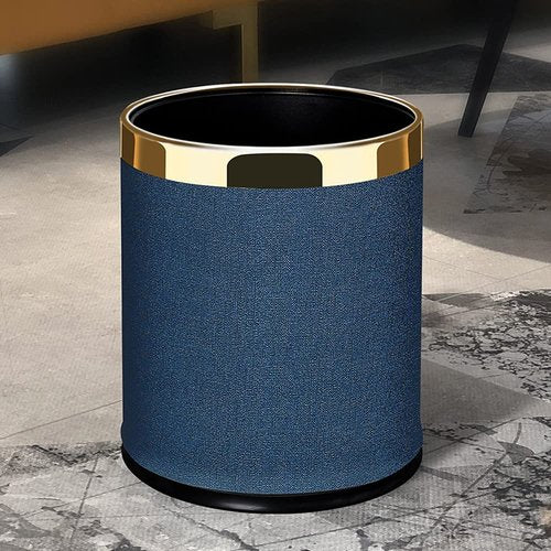 SXYLOB Luxury Metal Waste Bin 10L, Open Top Double Layer Trash Can Floor Standing with Faux Leather Covered - Waste basket Dust Bins for Kitchen Bathroom Hotel Office (Sky Blue)