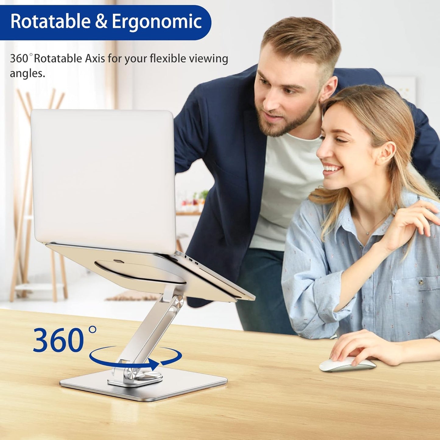 BESIGN LSX7 Laptop Stand - Ergonomic Adjustable Riser with 360° Rotating Base | Fits 10-15.6" Laptops (Silver)