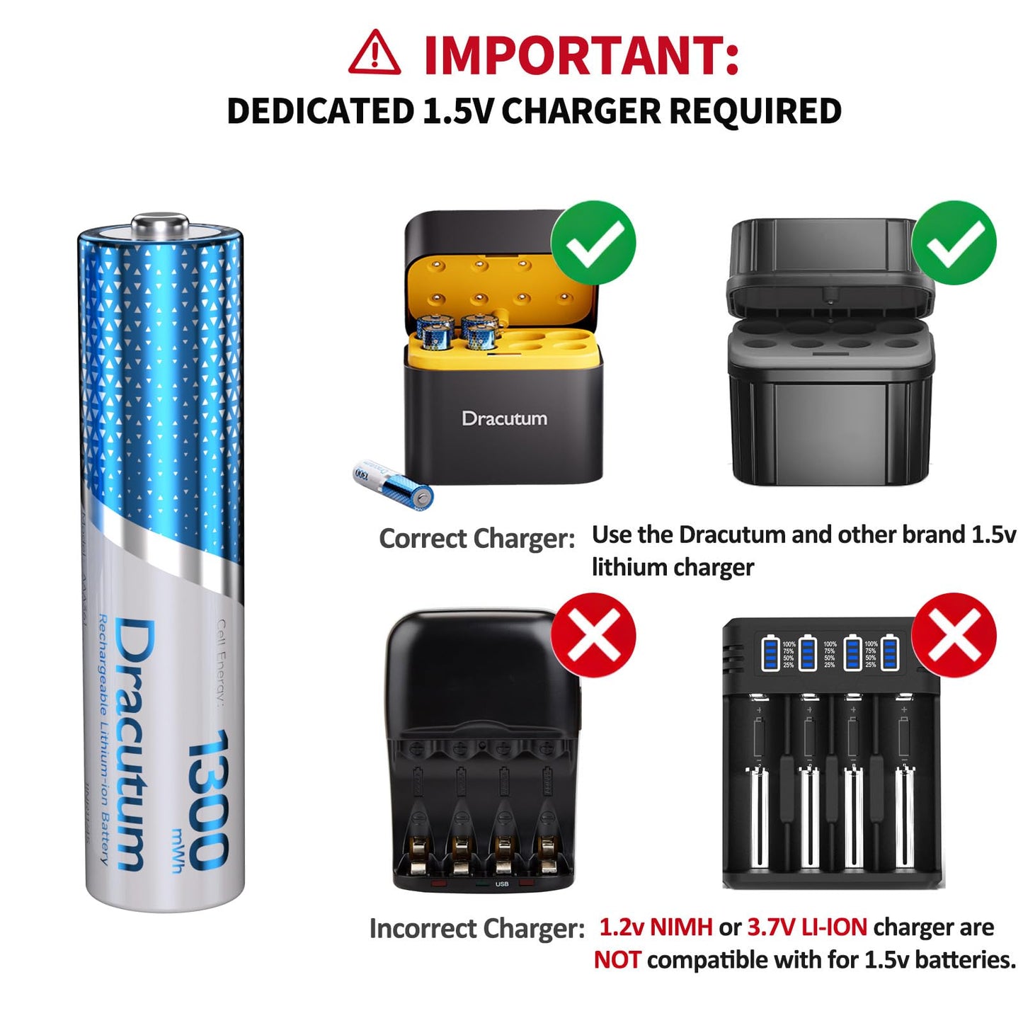 Dracutum Rechargeable AAA Batteries 8 Pack, 1300mWh High Capacity 1.5V Lithium Ion AAA Batteries, 2000+ Cycles Long Lasting for TV Remote Wireless Mouse Keyboard Toys
