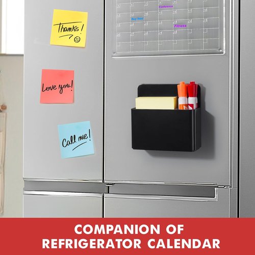 BEYGORM Magnetic Pen Holder - 2 Pack Plastic Organizer for Refrigerator & Whiteboard | Black