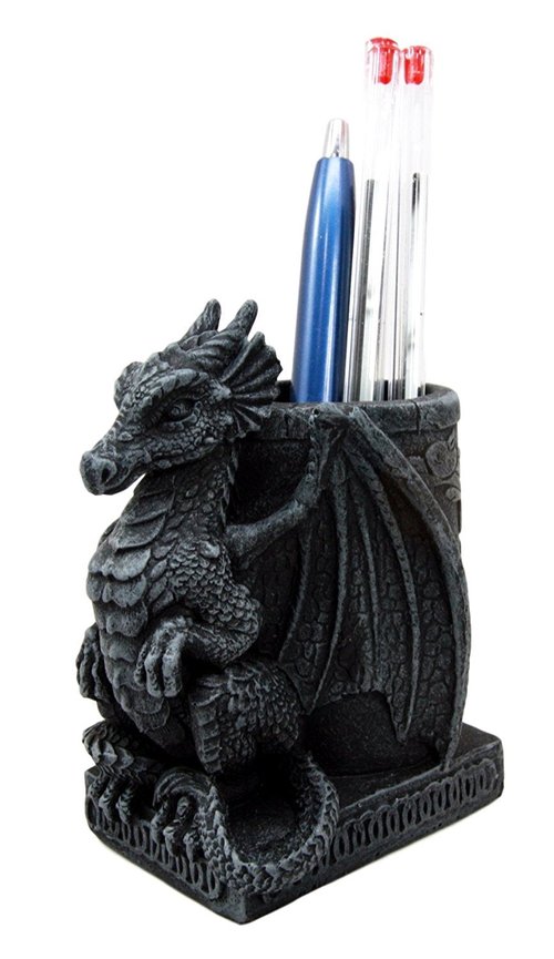 Ebros Medieval Fantasy Smaug Dragon Stationery Holder Statue Gothic Dragons Organizer Office Desktop Pen Pencil Holder Figurine 4.75" Tall Gothic Gargoyle Sentry