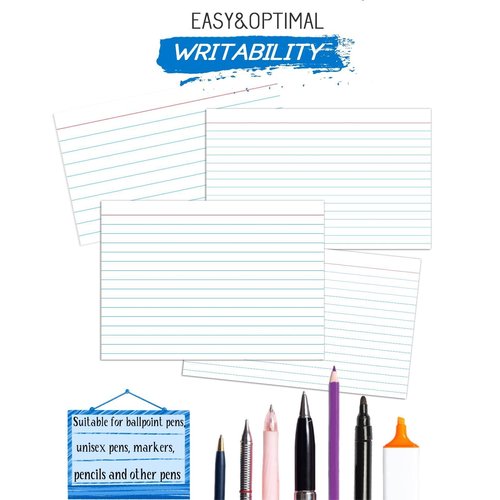 White Index Cards 5x7, Ruled Index Cards, Flash Cards for Studying, File Note Cards, Study Cards, Flash Cards, 100 Pcs Lined Index Flashcards for Office and School Supplies