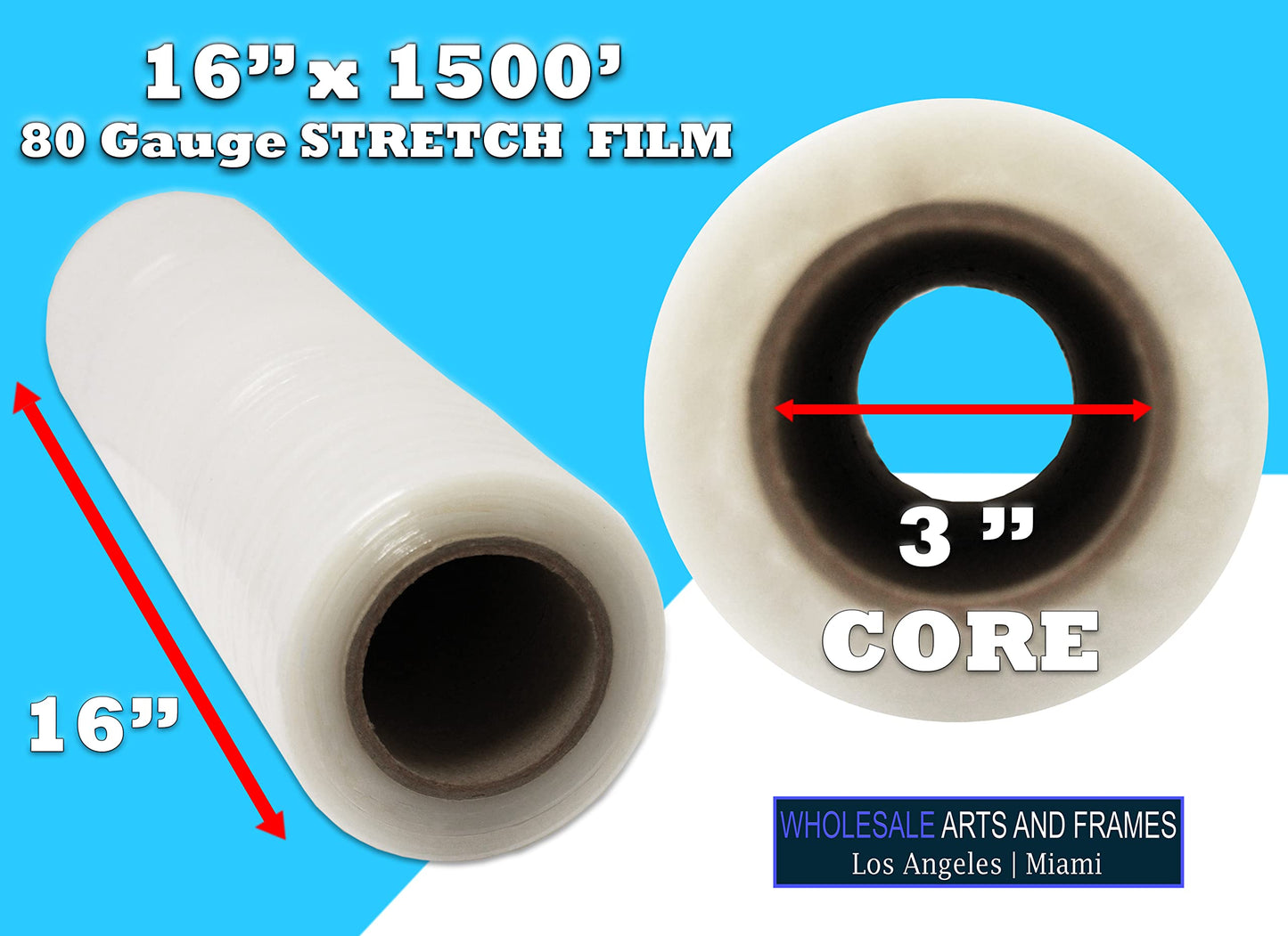 16"x1500' Stretch Film/Pallet Wrap 12 Rolls 80 Gauge Industrial Strenght 20 Microns Clear Cling Durable Adhering Packaging for Moving Heavy Duty Shrink Wrap Film by WholesaleArtsFrames-com