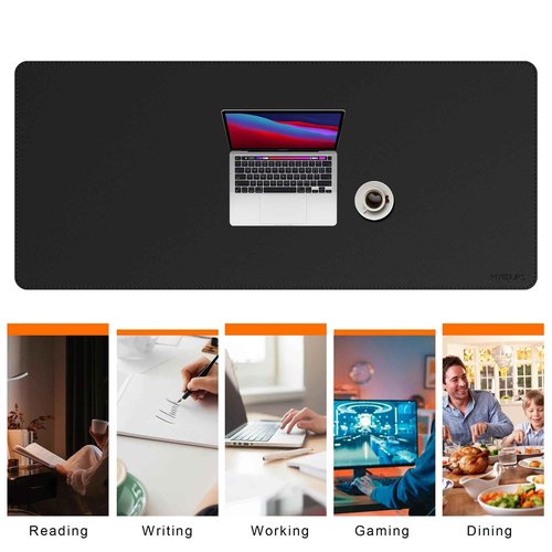 Mydours Giant Desk Mat, 63 x 28 inch Extended PU Leather Desk Pad, Gaming Desk Mat for Home Office Desk, Mouse Pad for Home Office & Computer Workstation, Extra Pad for Standing Desk (Black)