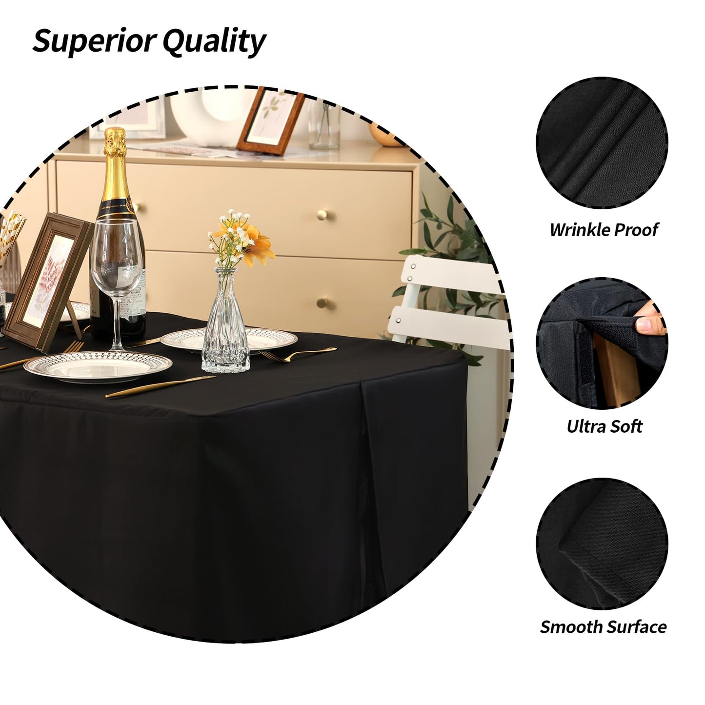 Fixwal Fitted Tablecloth Black Table Cloths for 4 Foot Rectangle Tables 2 Pack Table Cover for Folding Table Trade Show, Craft Show, Parties, Wedding, 48 x 24 Inch