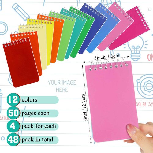 Tatuo 48 Pcs Small Spiral Notebook 3 x 5 Inch Spiral Pocket Notebook 50 Sheets Per Note Pads Ruled Note Pads Memo Small Notepadfor Home, Office, College, School, 12 Colors